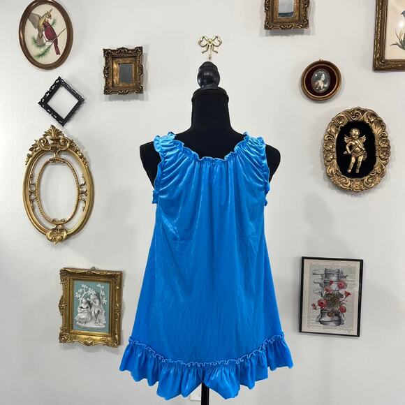Vintage Y2K Victoria’s Secret Blue Velour Ruffle Babydoll Slip size small - Picture 3 of 4